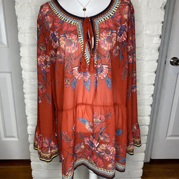 Flying Tomato Tops - Flying Tomato Floral Top With Tassel Ties 2x